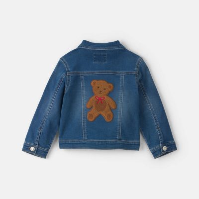 Toddler Girl Bear Denim Jacket - Medium Wash