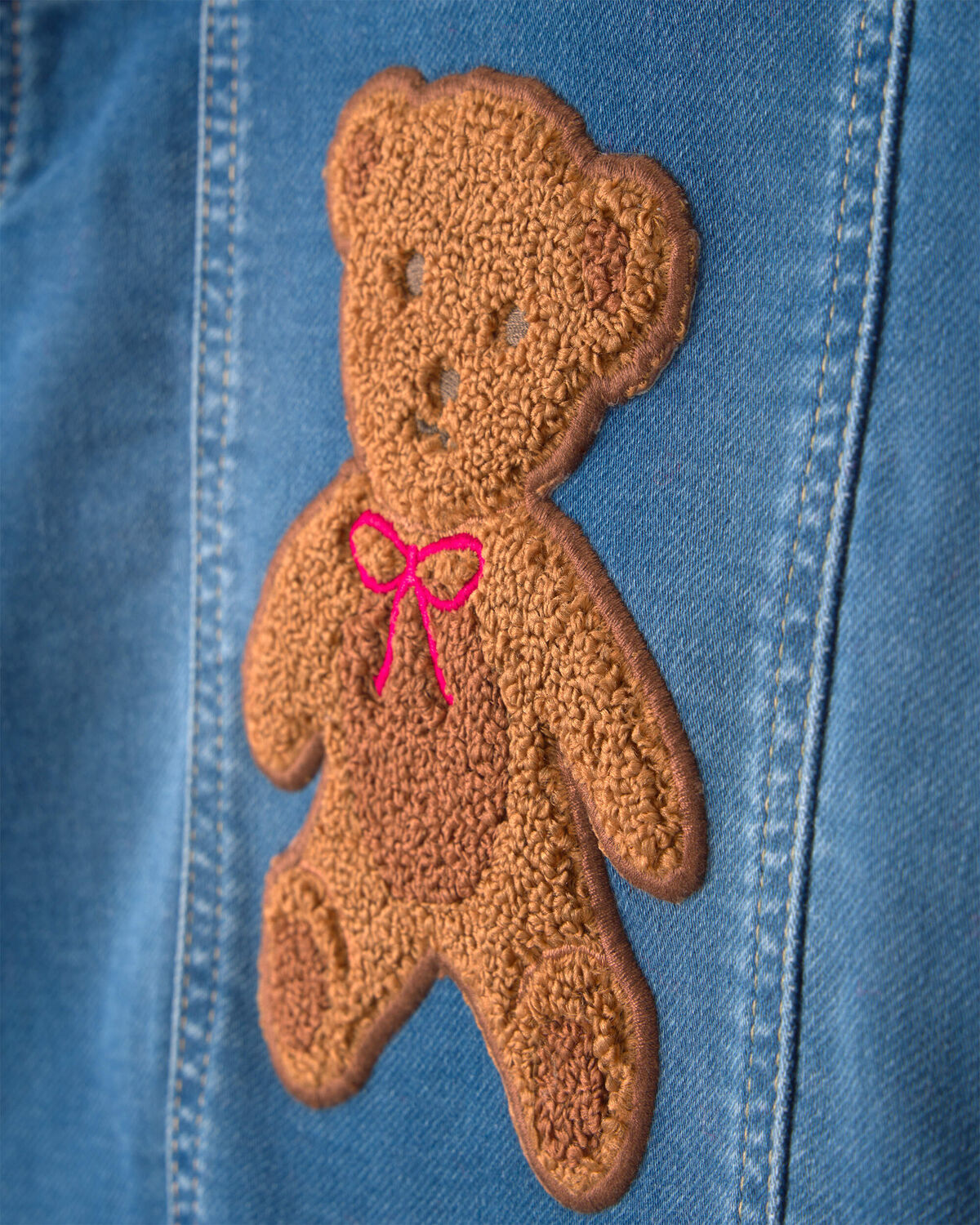 Toddler Girl Bear Denim Jacket - Medium Wash - Image 3