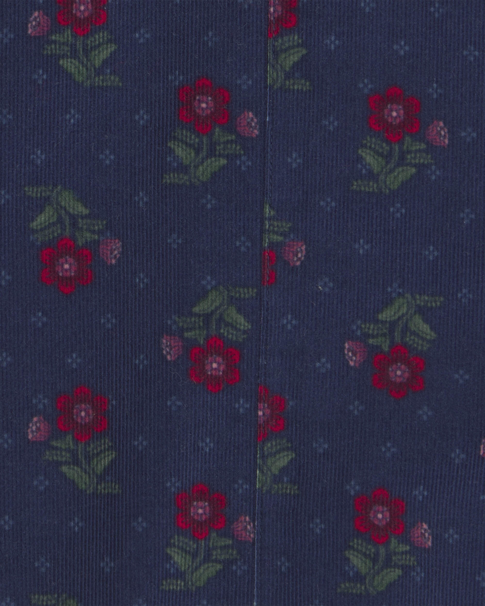 Toddler Girl 2-Piece Floral Corduroy Long-Sleeve Dress Set - Navy Blue/Red - Image 6