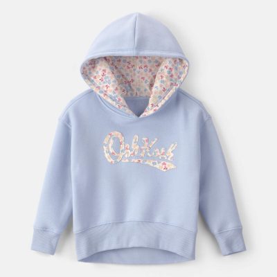 Toddler Girl Floral Fleece Logo Hoodie - Blue
