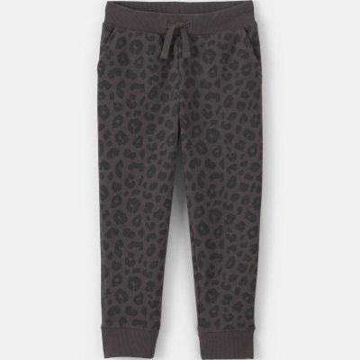 Toddler Girl Leopard Fleece Joggers - Black