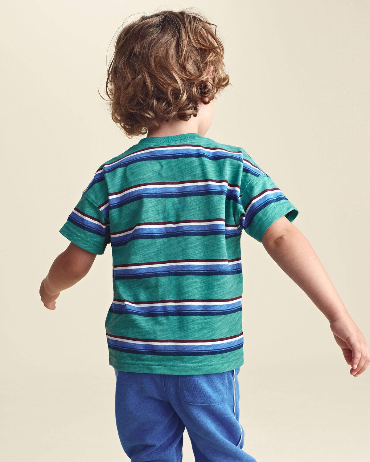 Toddler Boy Striped Henley T-Shirt - Green/Blue - Image 3