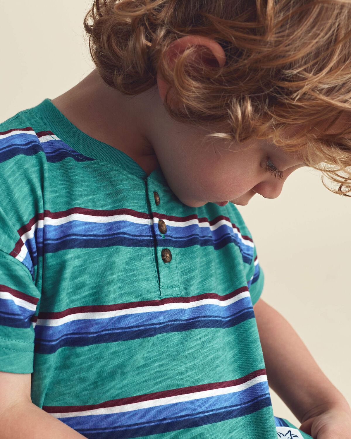Toddler Boy Striped Henley T-Shirt - Green/Blue - Image 4