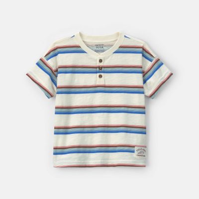 Toddler Boy Striped Henley T-Shirt - Cream/Blue