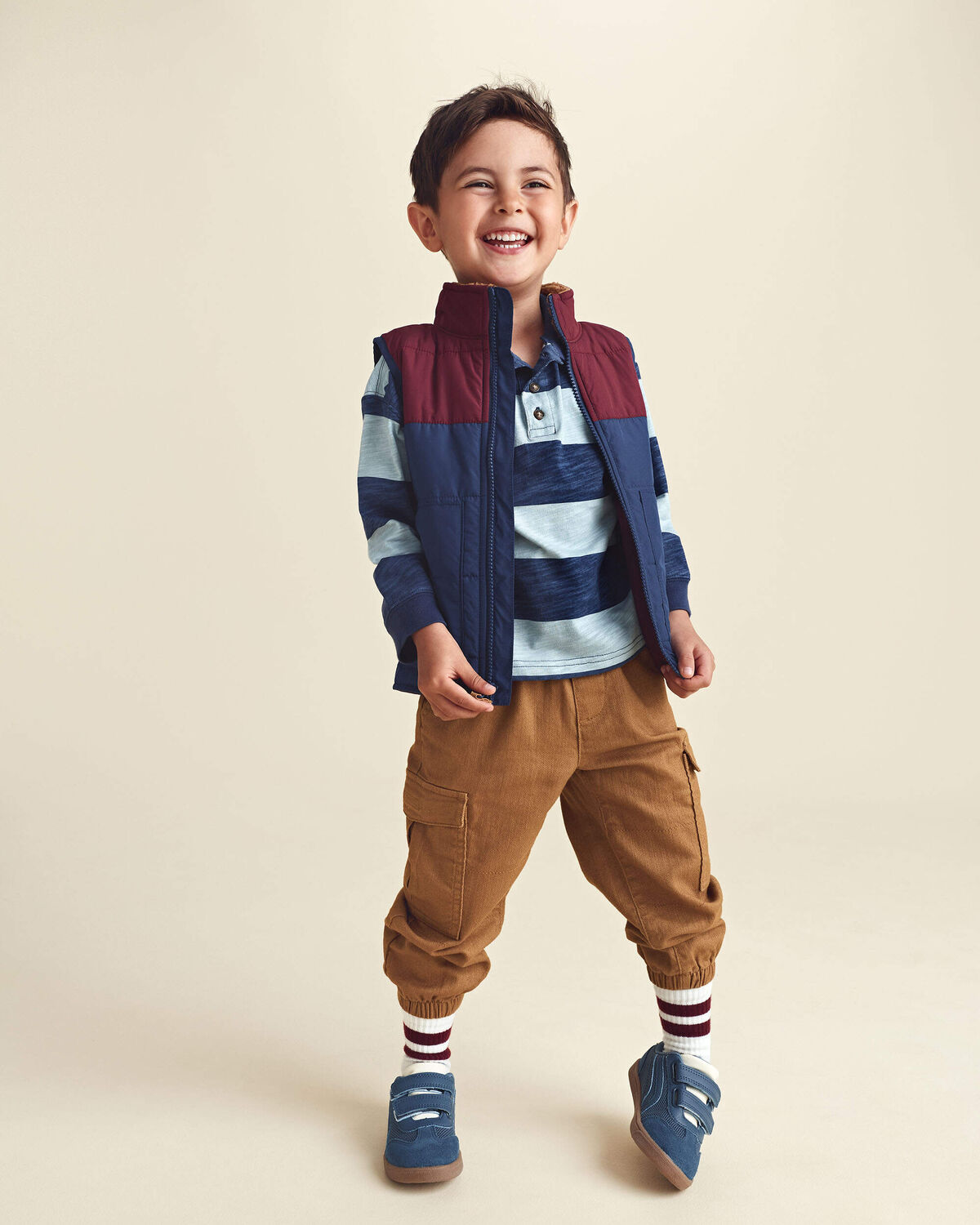 Toddler Boy Color Block Teddy Fleece Vest - Navy Blue/Burgundy - Image 2