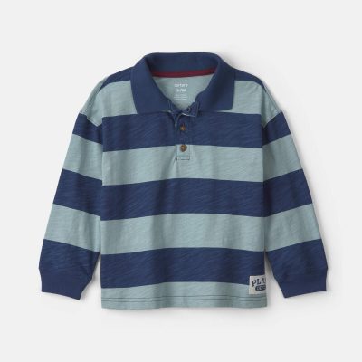 Toddler Boy Striped Long-Sleeve Henley T-Shirt - Navy Blue