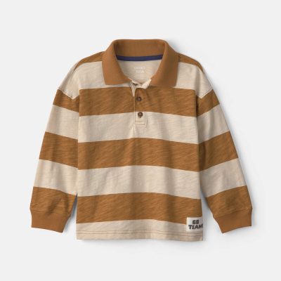 Toddler Boy Striped Long-Sleeve Henley T-Shirt - Brown/Cream