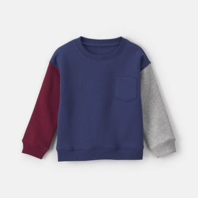 Toddler Boy Color Block Fleece Pullover Sweatshirt - Navy Blue/Burgundy/Grey