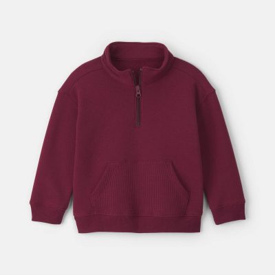 Toddler Boy Fleece Quarter-Zip Pullover Sweatshirt - Burgundy