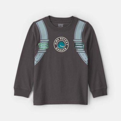Toddler Boy Dino Jet Pack Long-Sleeve Graphic Tee - Grey