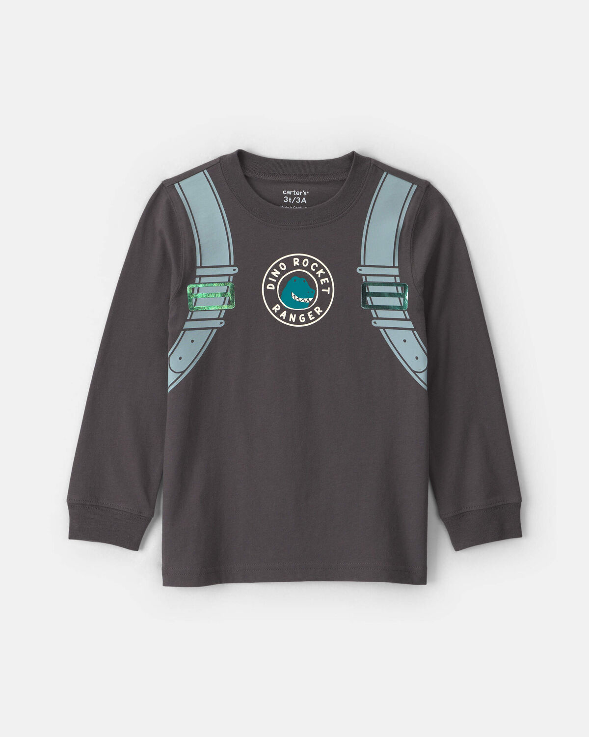 Toddler Boy Dino Jet Pack Long-Sleeve Graphic Tee - Grey