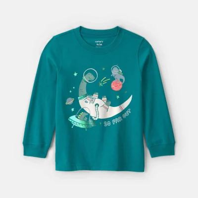 Toddler Boy 'Space Explorer' Dinosaur Long-Sleeve Graphic Tee - Green