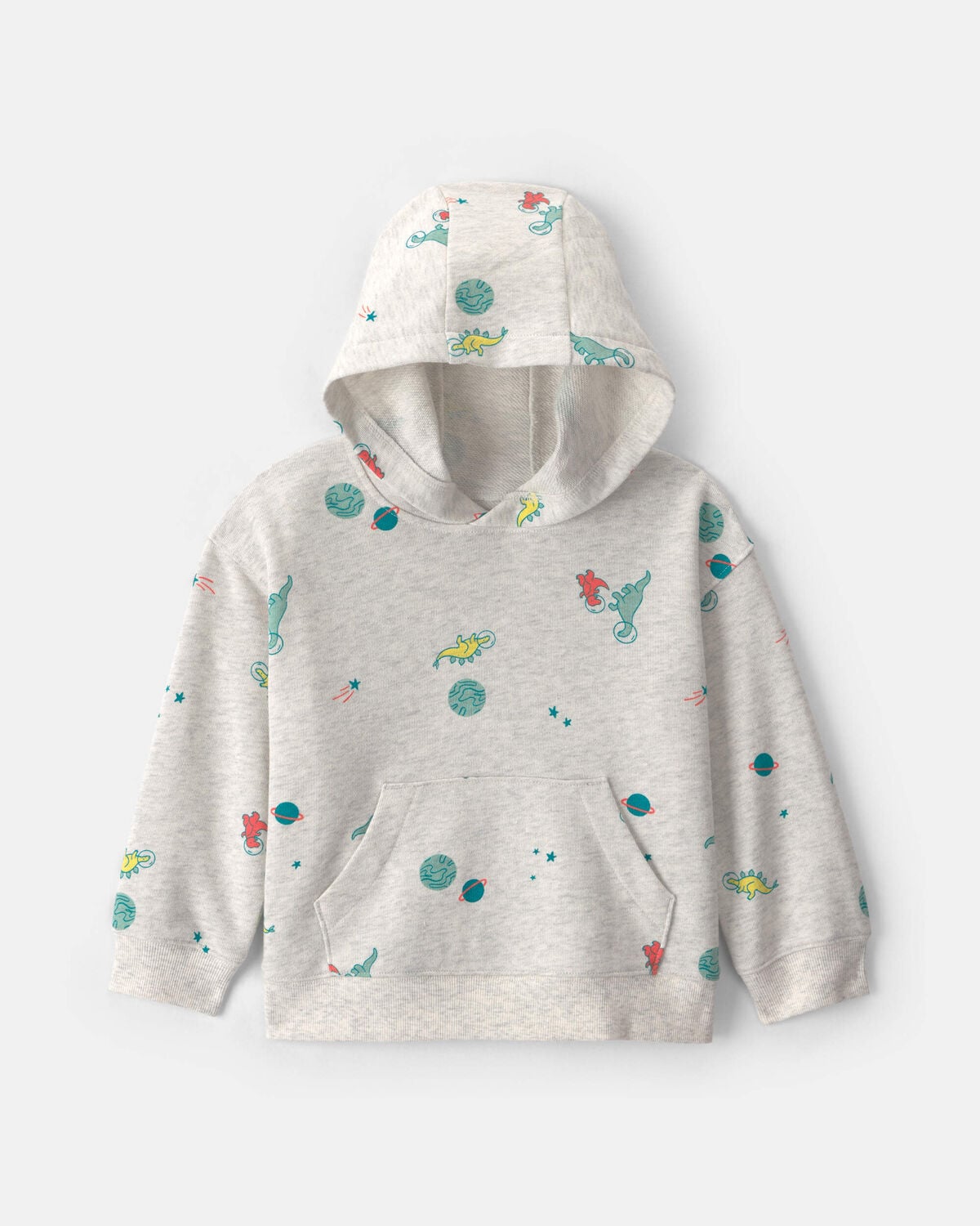 Toddler Boy Space Dino French Terry Hoodie - Grey