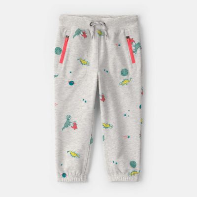 Toddler Boy Space Dino French Terry Joggers - Grey