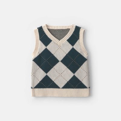 Toddler Boy Argyle Sweater Vest - Green/Cream