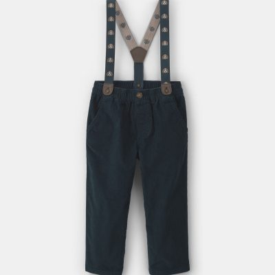 Toddler Boy Corduroy Suspender Pants - Navy Blue
