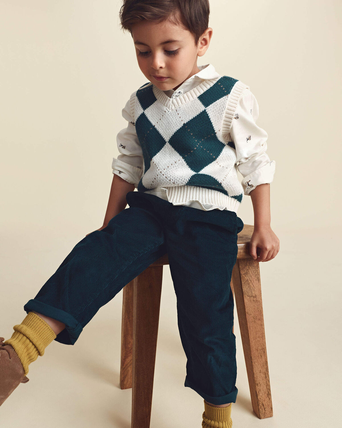 Toddler Boy Corduroy Suspender Pants - Navy Blue - Image 2