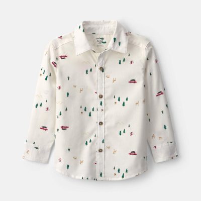 Toddler Boy Winter Long-Sleeve Button-Down Shirt - Cream