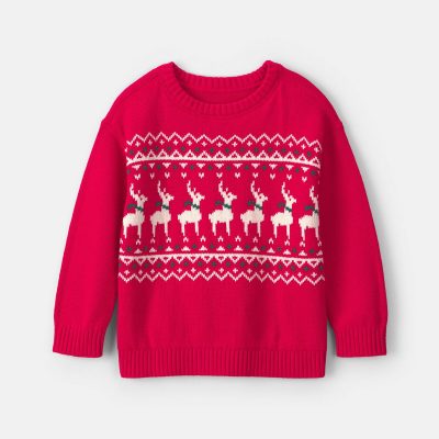 Toddler Boy Reindeer Fair Isle Sweater - Red