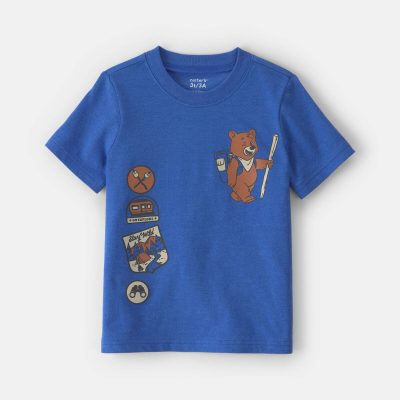 Toddler Boy Camping Bear Graphic Tee - Blue