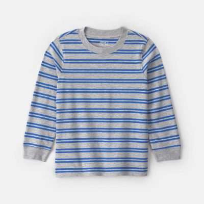Toddler Boy Striped Long-Sleeve Tee - Grey/Blue