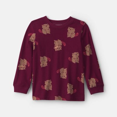 Toddler Boy Beaver Long-Sleeve Tee - Burgundy
