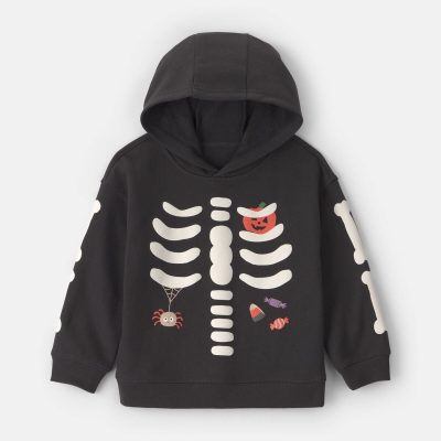 Toddler Boy Skeleton Halloween Hoodie - Black/White