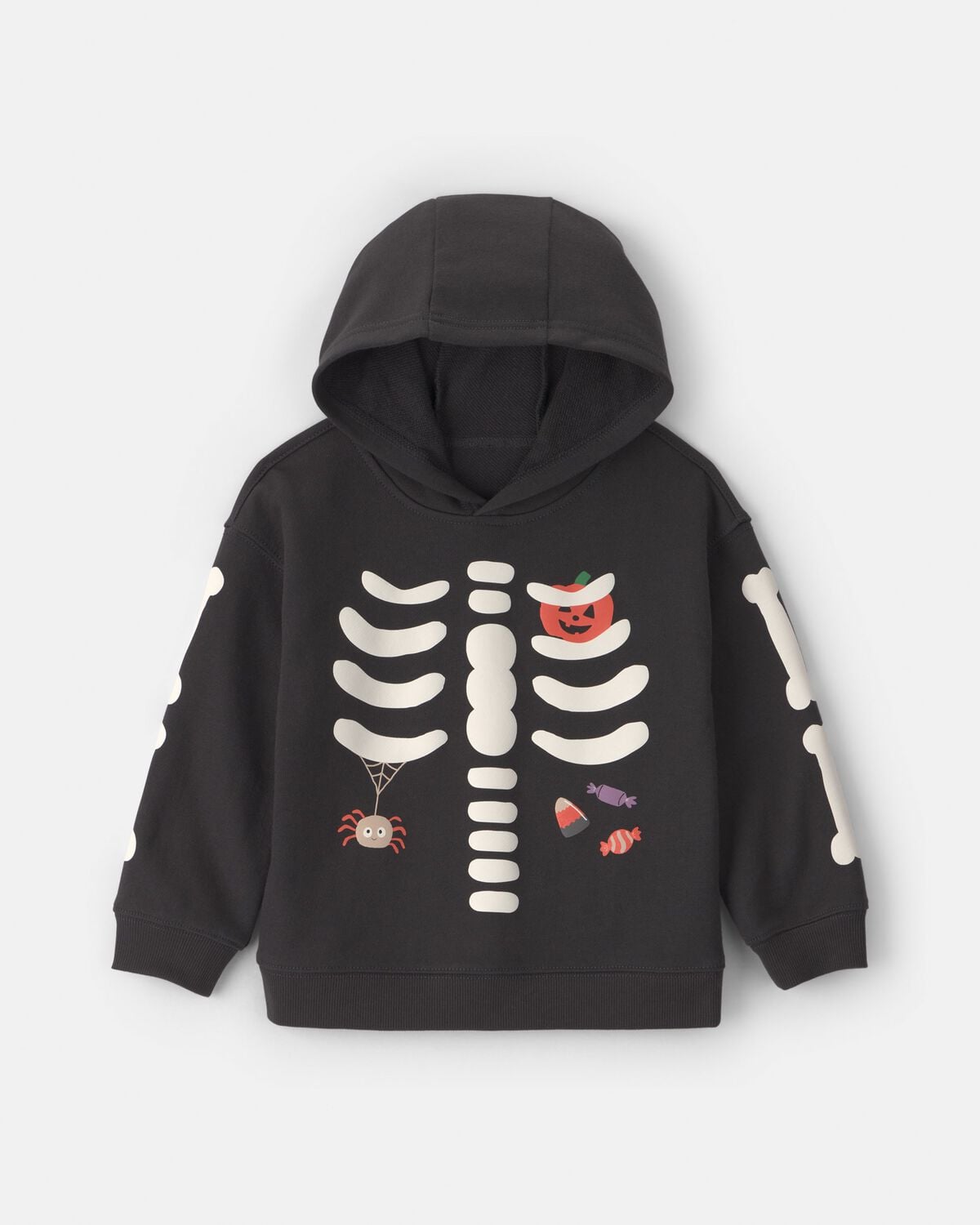 Toddler Boy Skeleton Halloween Hoodie - Black/White