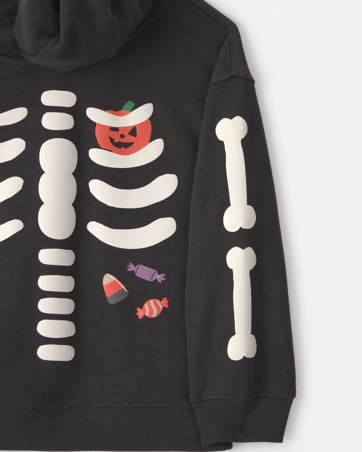 Toddler Boy Skeleton Halloween Hoodie - Black/White - Image 2