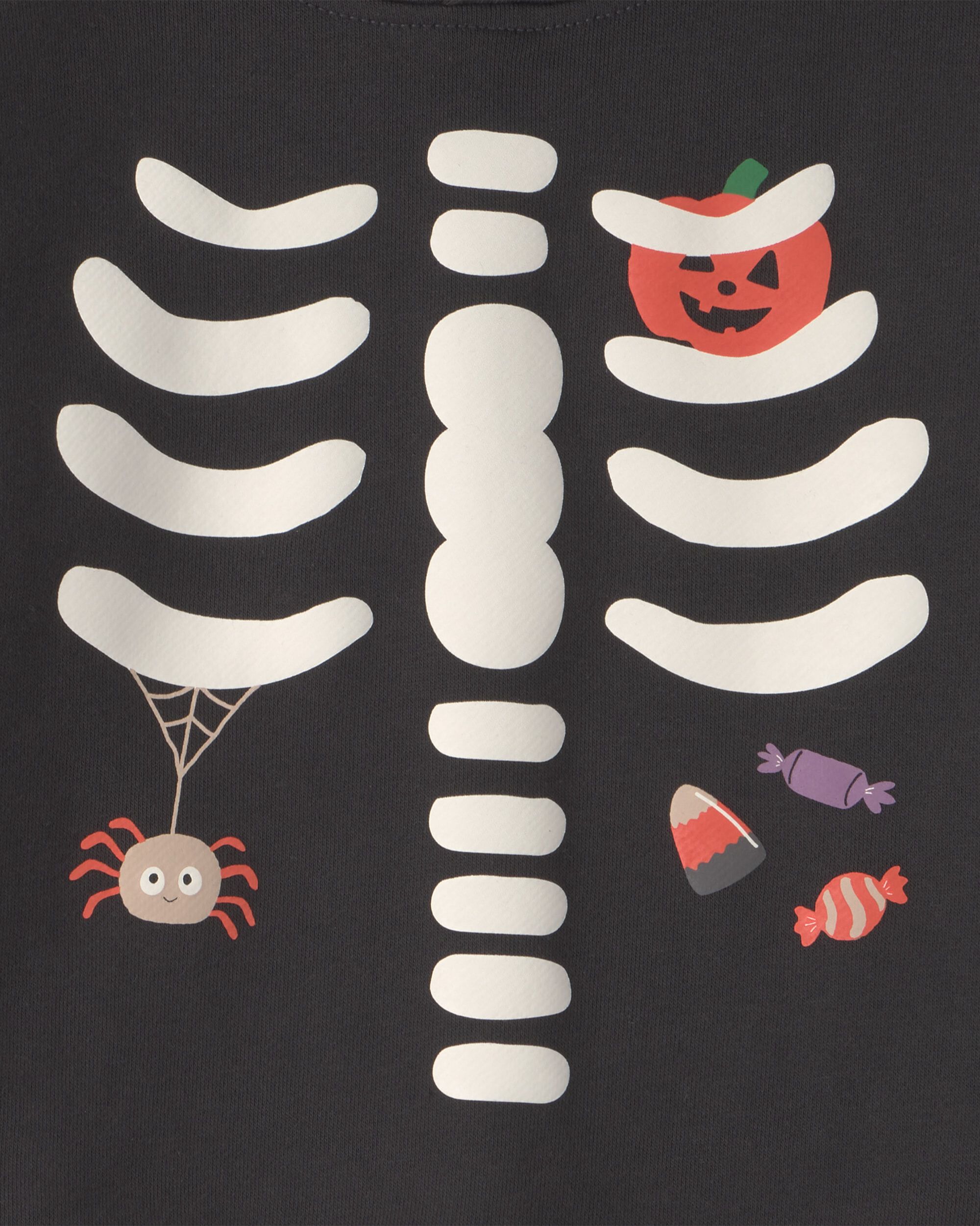 Toddler Boy Skeleton Halloween Hoodie - Black/White - Image 4