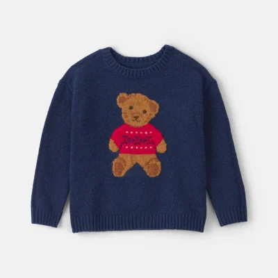 Toddler Boy Bear Sweater - Navy Blue