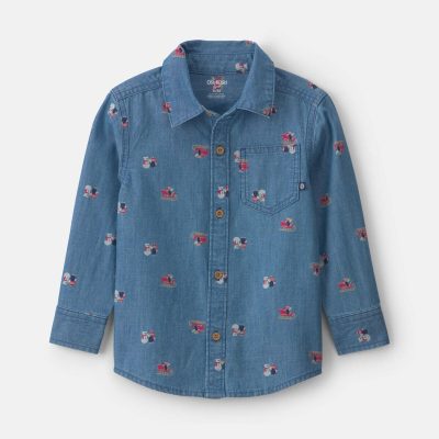 Toddler Boy Snowman Button-Down Shirt - Medium Wash