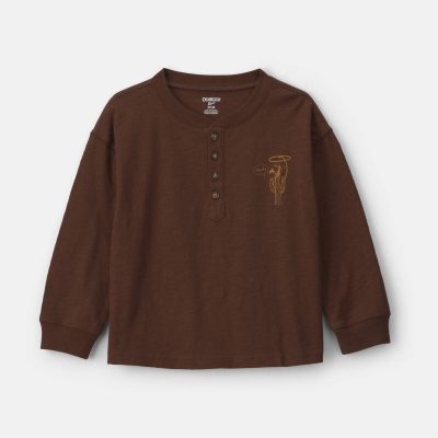 Toddler Boy 'Best Of The West' Long-Sleeve Henley T-Shirt - Brown