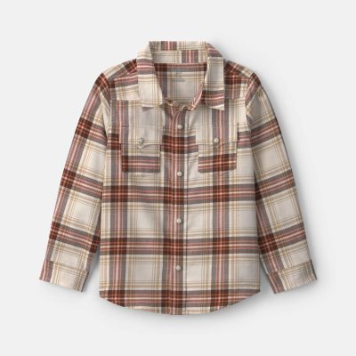 Toddler Boy Plaid Long-Sleeve Button-Down Shirt - Brown/Cream