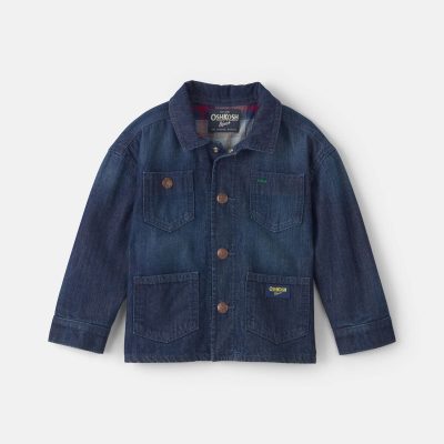 Toddler Boy Plaid Denim Jacket - Dark Wash