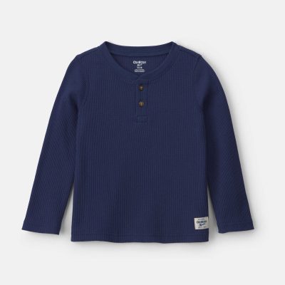 Toddler Boy Thermal Long-Sleeve Henley T-Shirt - Navy Blue