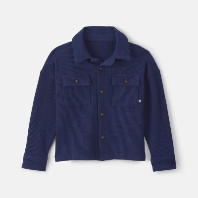 Toddler Boy Thermal Long-Sleeve Button-Down Shirt - Navy Blue
