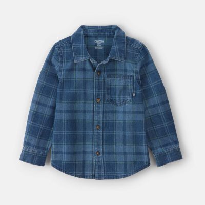 Toddler Boy Plaid Denim Button-Down Shirt - Dark Wash