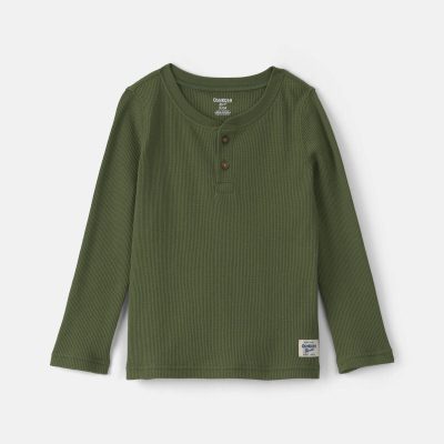 Toddler Boy Thermal Long-Sleeve Henley T-Shirt - Olive Green