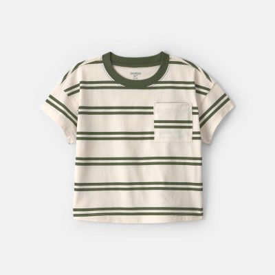 Toddler Boy Striped T-Shirt - Cream/Olive Green