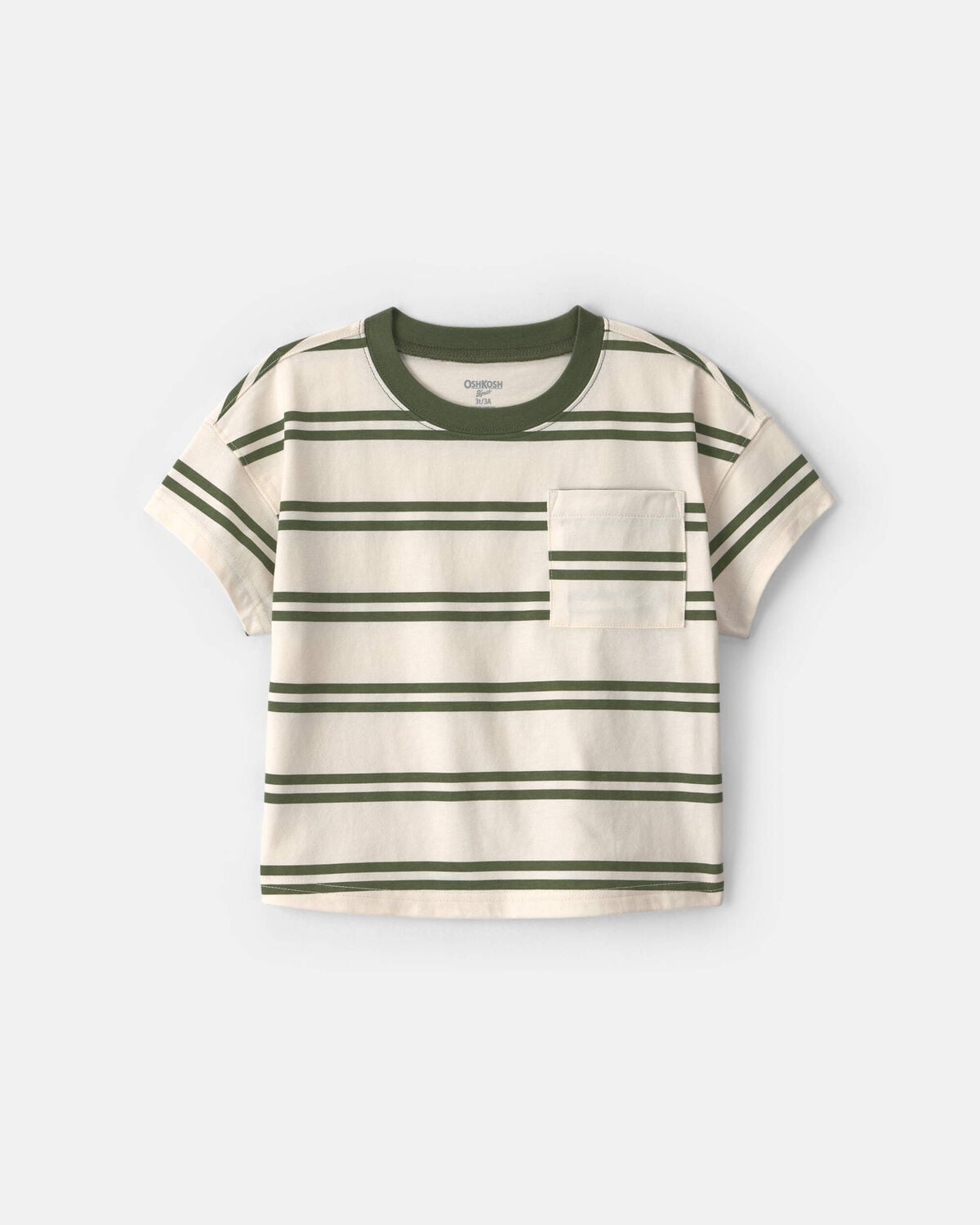 Toddler Boy Striped T-Shirt - Cream/Olive Green