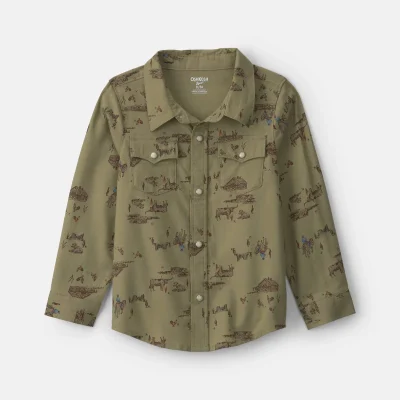 Toddler Boy Western Long-Sleeve Button-Down Shirt - Olive Green