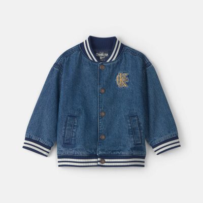 Toddler Boy Varsity Denim Jacket - Medium Wash