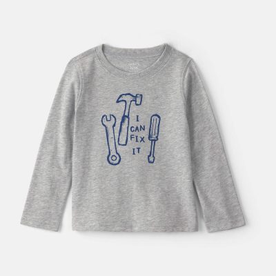 Toddler Boy 'I Can Fix It' Tool Long-Sleeve Graphic Tee - Grey
