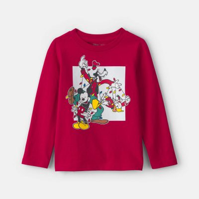 Toddler Disney© Mickey Mouse Christmas Long-Sleeve Graphic Tee - Red