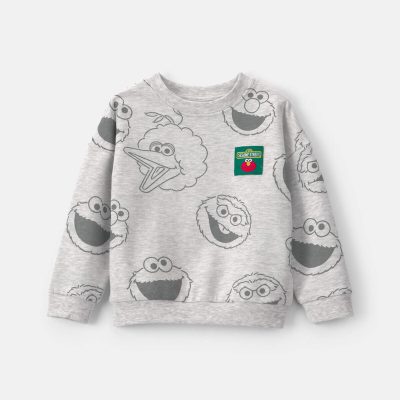 Toddler 'Sesame Street' Fleece Pullover Sweatshirt - Grey