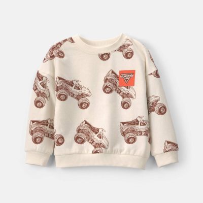 Toddler Boy Monster Jam Fleece Pullover Sweatshirt - Cream