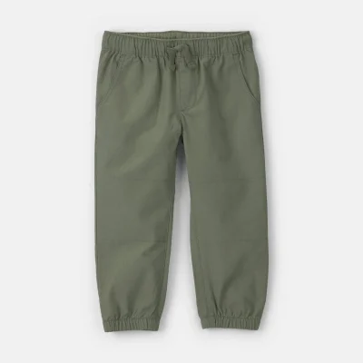 Toddler Boy Canvas Joggers - Olive Green