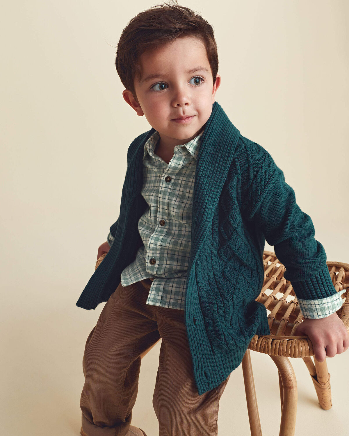 Toddler Boy Sweater Cardigan - Dark Green - Image 2