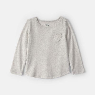 Toddler Girl Heart Long-Sleeve Top - Grey